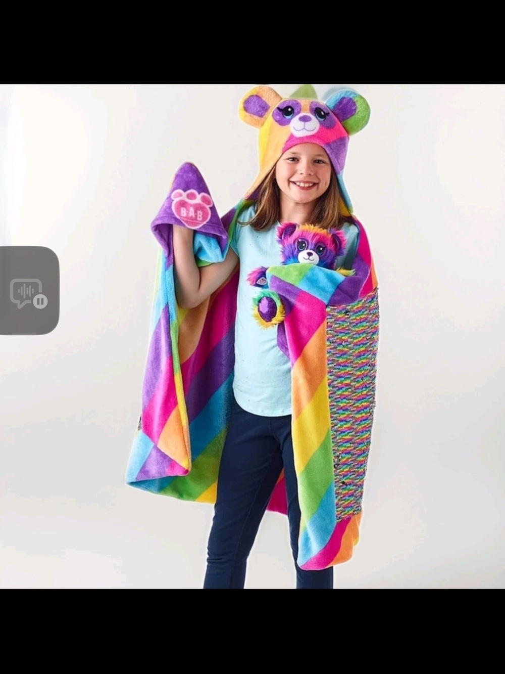 Vintage Build-A-Bear Rainbow Plush Hooded Kids Blanket. No Bear. B.A.B